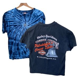Vintage Single Stitch Harley Davidson Philadelphia + Tye Dye Harley T-Shirt Lot